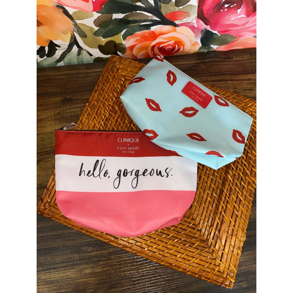 Clinique x Kate Spade New York Makeup Bag Bundle Set of 2 Cosmetic Pouches NWOT